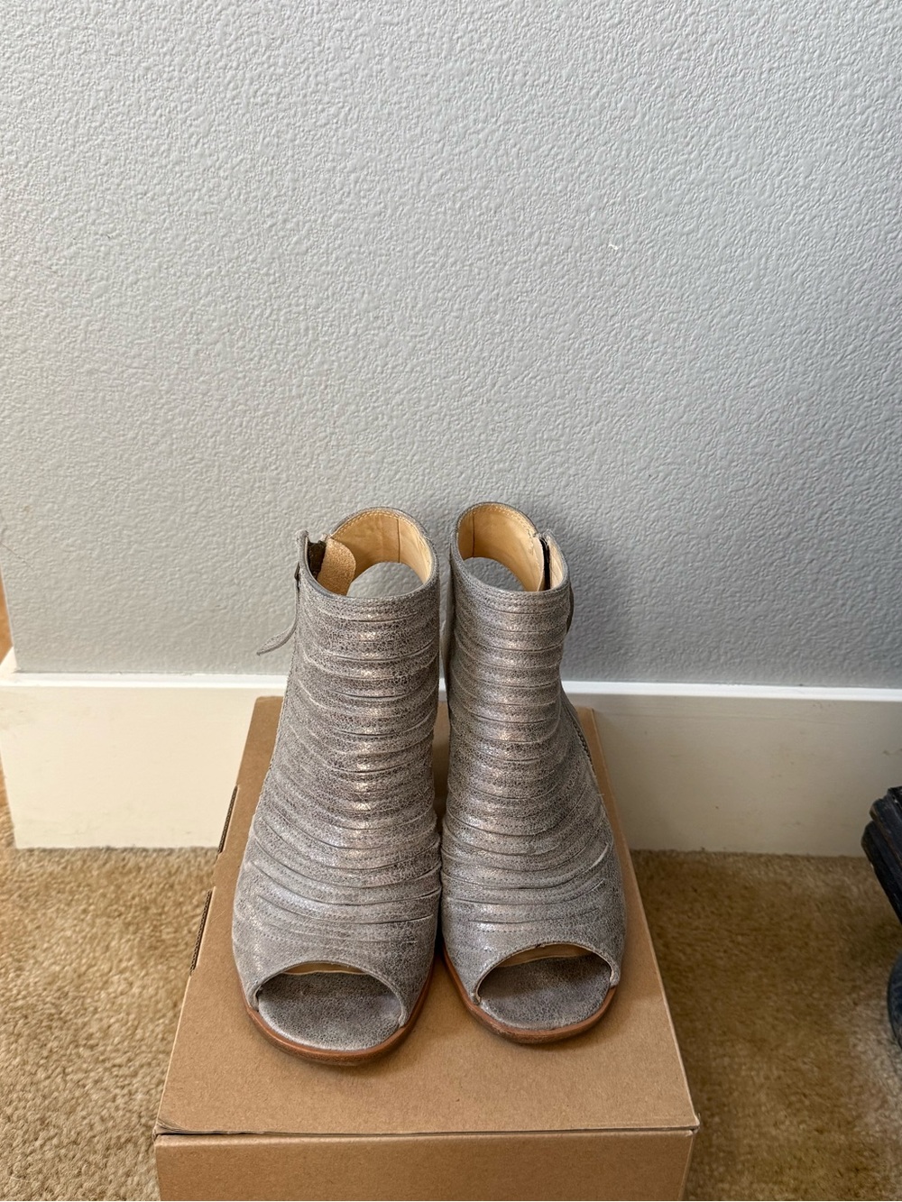 Paul Green Metallic Peep-Toe Ankle Booties in Silver